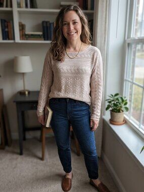 NEW ISELFIELD Silk Blend Open Knit Round Neck Pullover Sweater